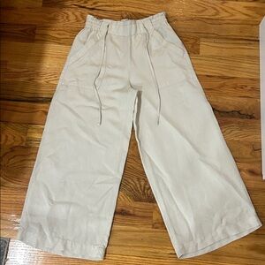 LOFT Light Cream Linen Blend Elastic Waist Pants